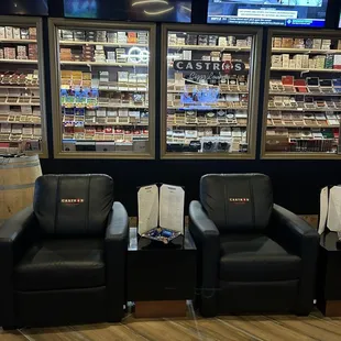 A great view of the humidor and some of the comfortable seating