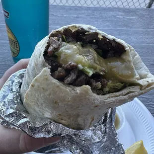 Carne asada burrito with avocado
