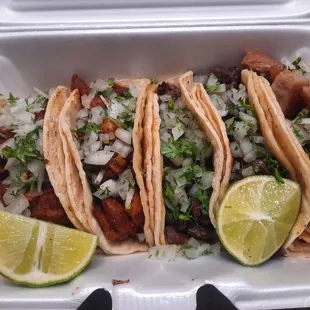 Adobado, asada, and carnitas tacos. Asada was the best.