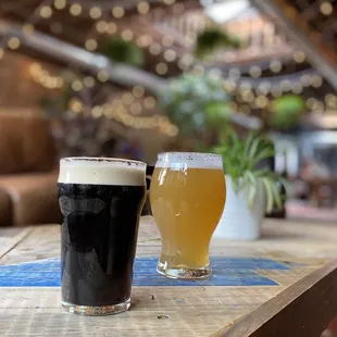 two beers on a table