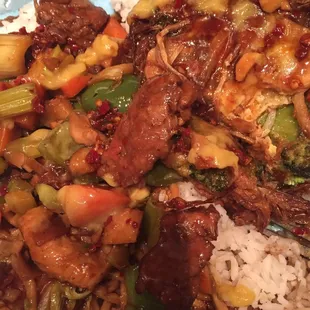 Kung pao beef and egg foo yung