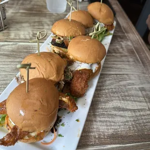 Short rib, pork belly, Philly Cheesesteak, and buffalo chicken sliders