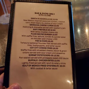 Bar Menu October 2023