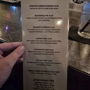 Fall 2024 dessert menu