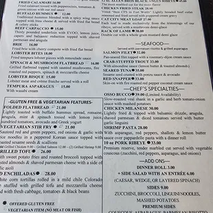 Spring/Summer 2024 dinner menu