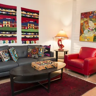 Lounge with computer and printer, games, coffee, fridge and microwave