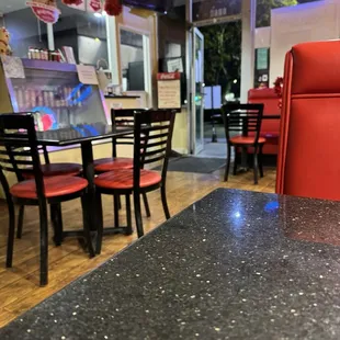 Interior of pizza shop.