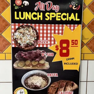 a menu for lunch special