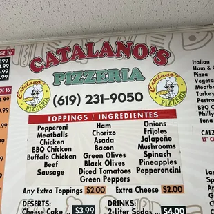 menu, pizza