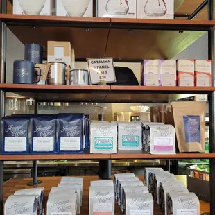 shelves of coffee and teas