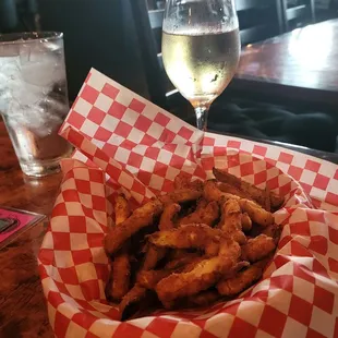 Happy hour on Friday music zucchini fries and wine life is good