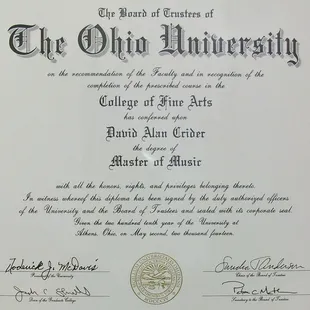 Catalina Music Company - Dave Crider, Masters Degree in Music