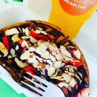 Protein waffle and Mega Mango energy tea!