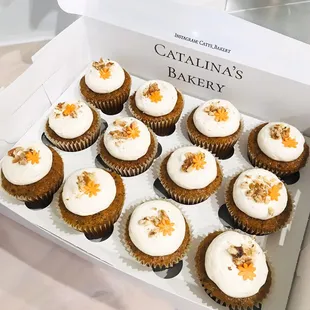 carrot cake cupcakes with walnuts and brown butter buttercream