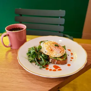 Smashed Avo &amp; Paprika Fried Egg with a Smashed Avo w/ Paprika Fried Egg &amp; Drip Coffee