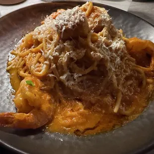 Shrimp, scallop, spicy spaghetti