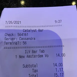 Receipt with different bartender than the one who served me