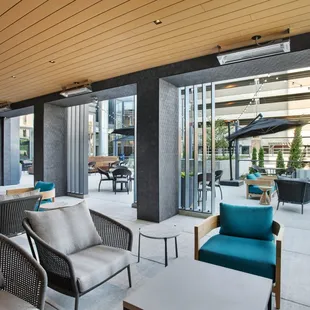 the outdoor lounge area of a hotel