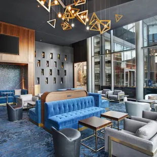 the lobby of a modern hotel