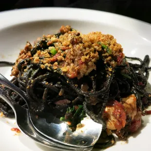 Squid ink and octopus pasta. Absolutely loved it, but wish there were more than just the two pieces of octopus.