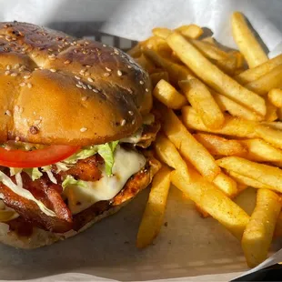 a burger and french fries