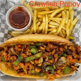Grilled or Fried Crawfish Tails in a hoagie bread