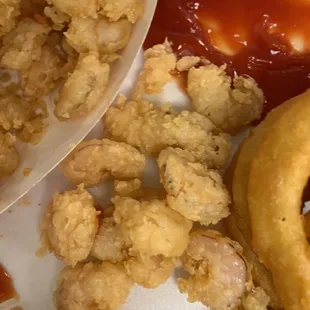 deveined Shrimp and soggy onion rings