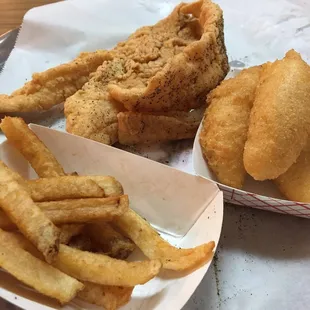 Filet of flounder, hush puppies, &amp; sour slaw.
