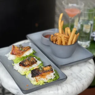 Miso salmon, truffle fries