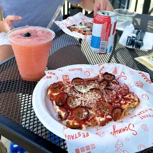 Pepperoni slice, "Frose", Rocket Pop Seltzer