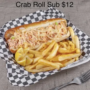 crab roll and french fries