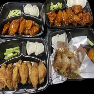 Strawberry hot, lemon pepper, honey hot wings