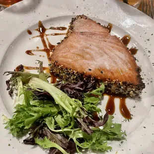 Perfectly prepared ahi tuna steak.