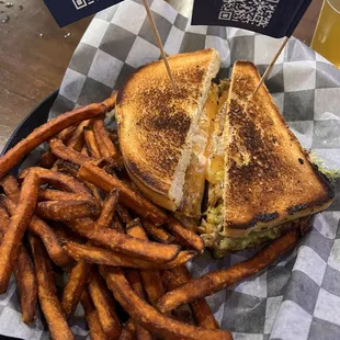 Turkey Bacon Avocado Melt with Sweet Potato Fries