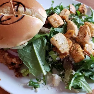 Chicken sandwich with Caesar salad