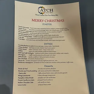 Christmas Eve Prix Fixe Menu