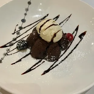 Molten chocolate cake with vanilla ice cream