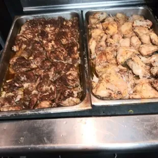 ows two pans of food