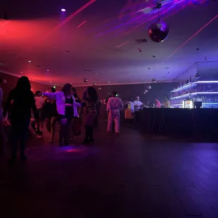 a group of people dancing at a nightclub