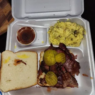 Sliced Brisket Sandwich with Potato Salad