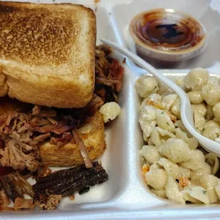 Brisket sandwich and pasta salad!  Wonderful flavor!