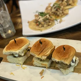 Sliders, chicken Street Tacos