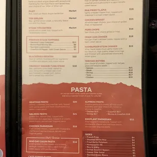 menu and prices
