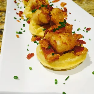 Chicken and Waffles! Buttermilk Fried Chicken, Warm Maple Syrup, Applewood Smoked Bacon...OMG