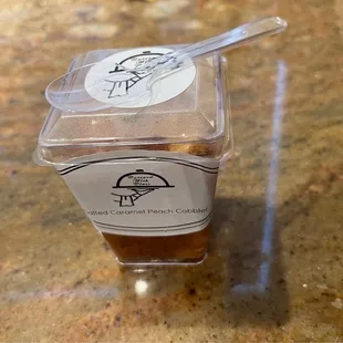 Mini Salted Caramel Shooter #cateredwithclass #minidessert #minipeachcobbler