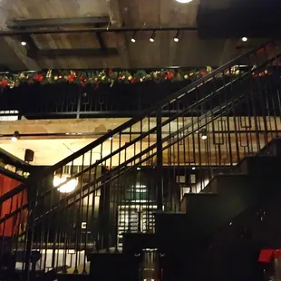 a staircase in a restaurant