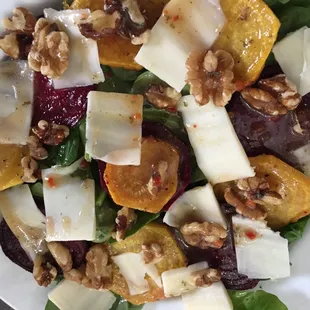 Fresh roasted beet and walnut salad from local farms here in the Sacramento valley.
