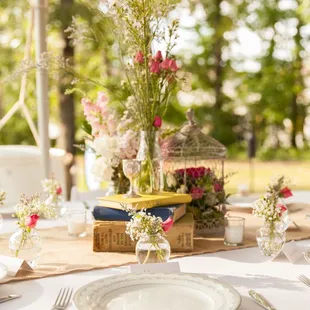 Backyard wedding with Vintage China Placesettings