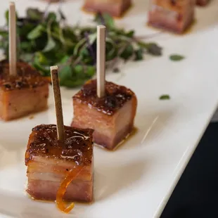 Sweet &amp; Sour Pork Belly bites - a great passed hors d&apos;ouevres with Southern inspiration!