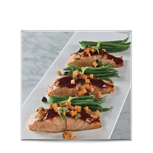 Salmon with Raspberry Tamarind Glaze and Sweet Potato Salsa with Haricot Verts bundles